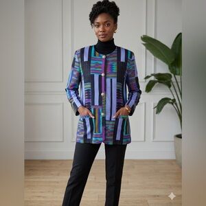 Vintage Essence by Mai Women’s Blazer Jacket in Teal, Purple & Black Size 14